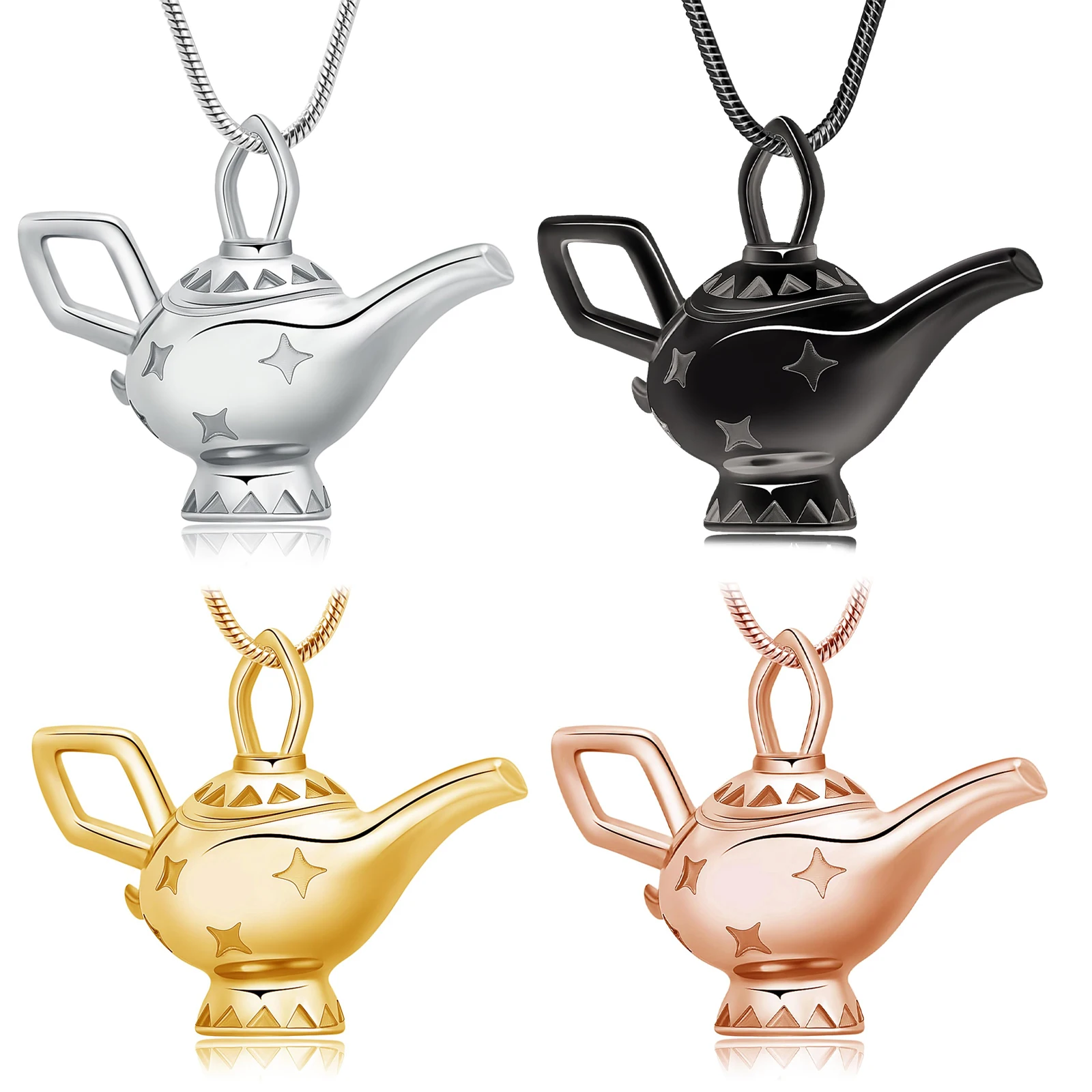 Lucky Aladdin's Lamp Cremation Jewelry for Women Men Urn Necklace for Ashes Memorial Pendant Ashes Holder Funeral Keepsake