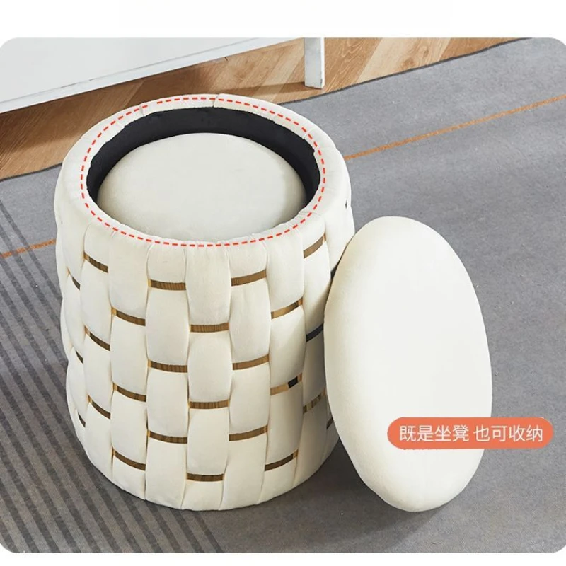 

Nordic Dressing Stool Modern Nested Structure Stool Home Velvet Woven Ottomans Simple Storage Stool Makeup Ottomans Furniture