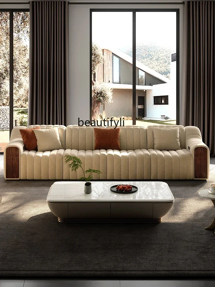 

Solid wood fabric sofa, large flat-floor villa designer Italian minimalist living room multi-functional electric sofa