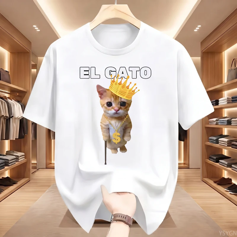 El Gato Is Calling Meme Sad Crying Cat Munchkin Kitty Meme T Shirt Fashion Short Sleeves Oversized T-shirt Streetwear Unisex
