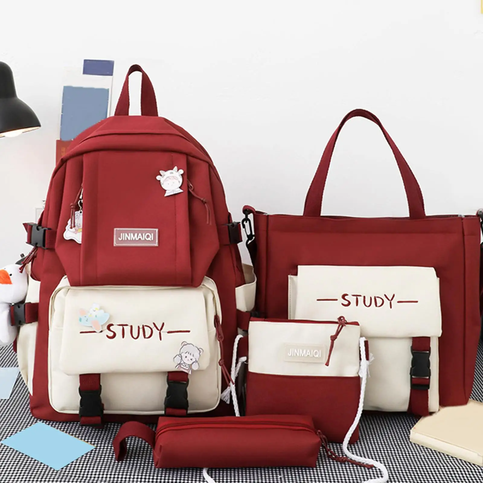 4pcs/set Teenagers Student Women Girls Canvas Tote Laptop Backpack Stylish Travel Diaper Bag Pencil Case