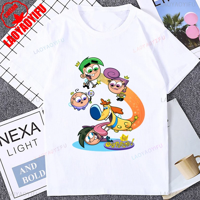 تي شيرت The Fairly Oddparents الرسوم المتحركة الكرتونية الكلاسيكية 90s 80s تي شيرت الفكاهة تيمي واندا كوزمو الجرافيك موضة القطن رجل تي شيرت