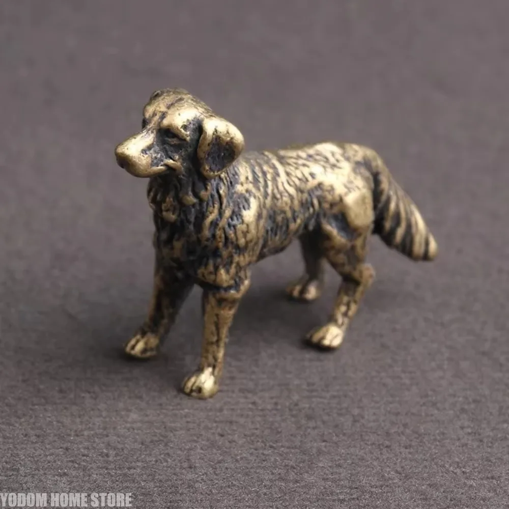 Zodiac Dog Statue Antique Copper Hound Figurine Tea Pet Miniature Desktop Ornament Home Decor Puppy Sculpture Collectible Craft