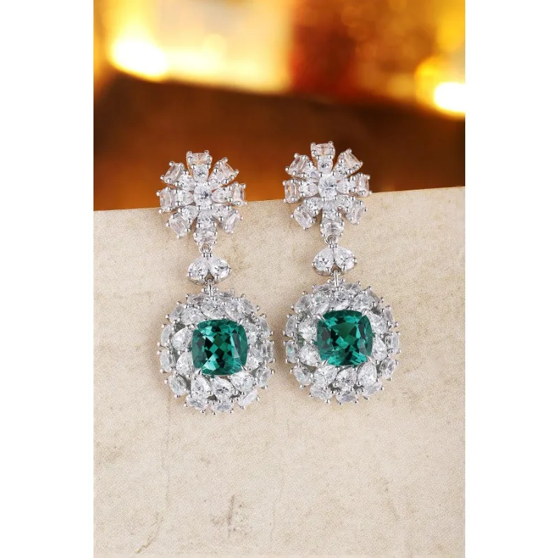 Ruihe New Design 925 Silver Earring A Pair Total 2.94ct Lab Grown Emerald Gemstone Ladies Fashion Jewelry Wholesale