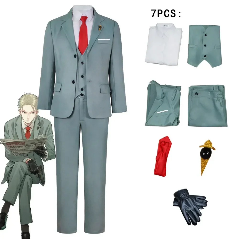 

Anime Spy X Family Loid Forger Cosplay Costume Light Green Suit Twilight Outfit Shirt Tie Men Clothes Halloween