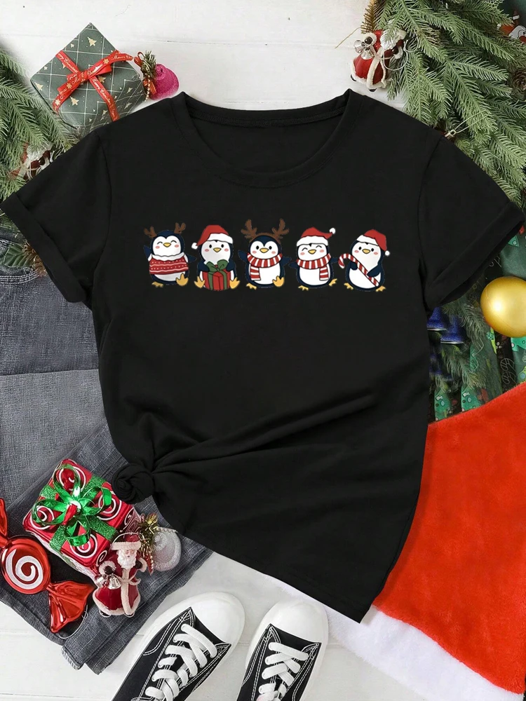Funny Christmas Animal Owl Penguin Print Women T Shirt Short Sleeve O Neck Women Tshirt Ladies Tee Shirt Top Clothes Camisetas