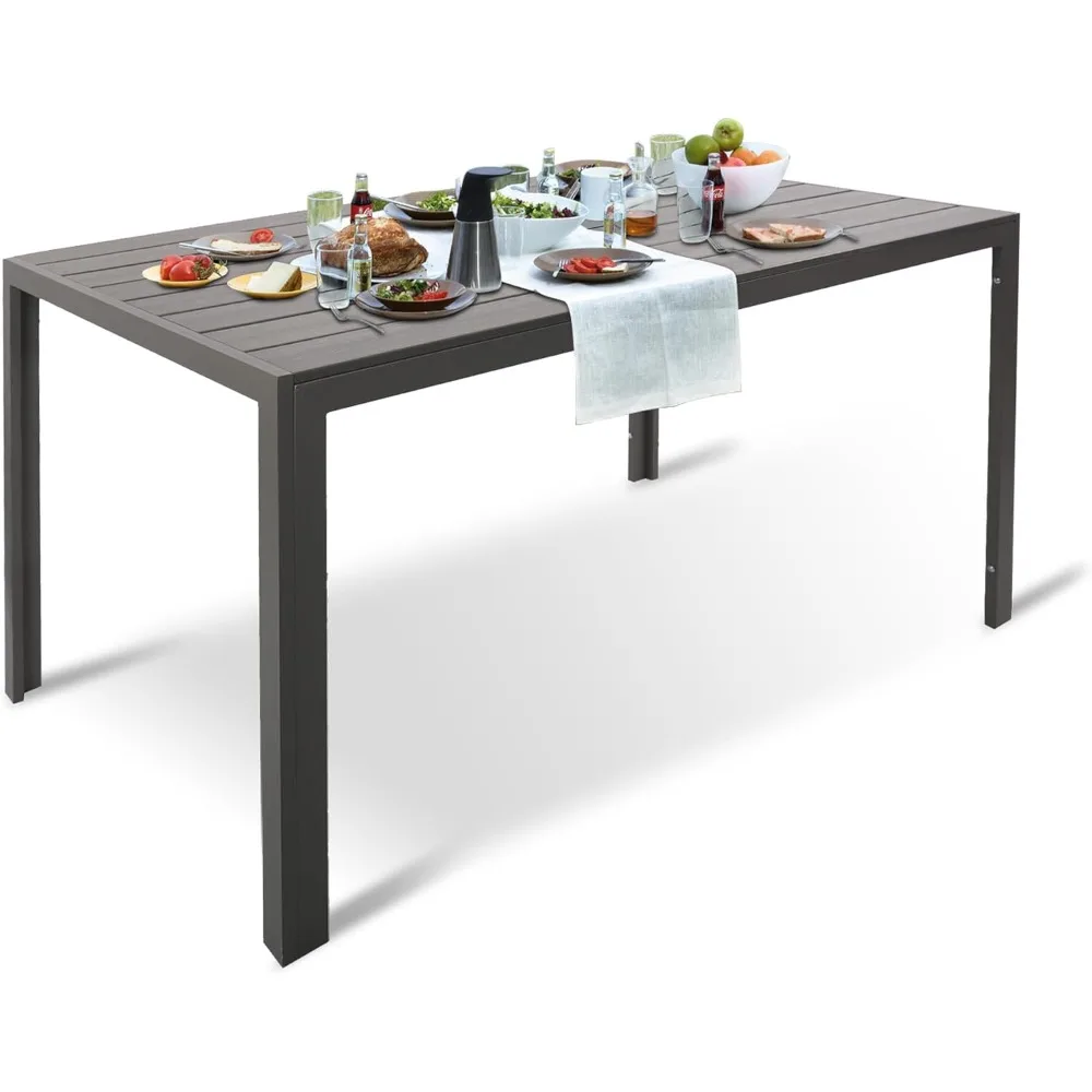 

Outdoor Dining Table for 6 Person, 55” Weather-Resistant Patio Dining Table with Wood Like Tabletop and Sturdy Aluminum Frame fo
