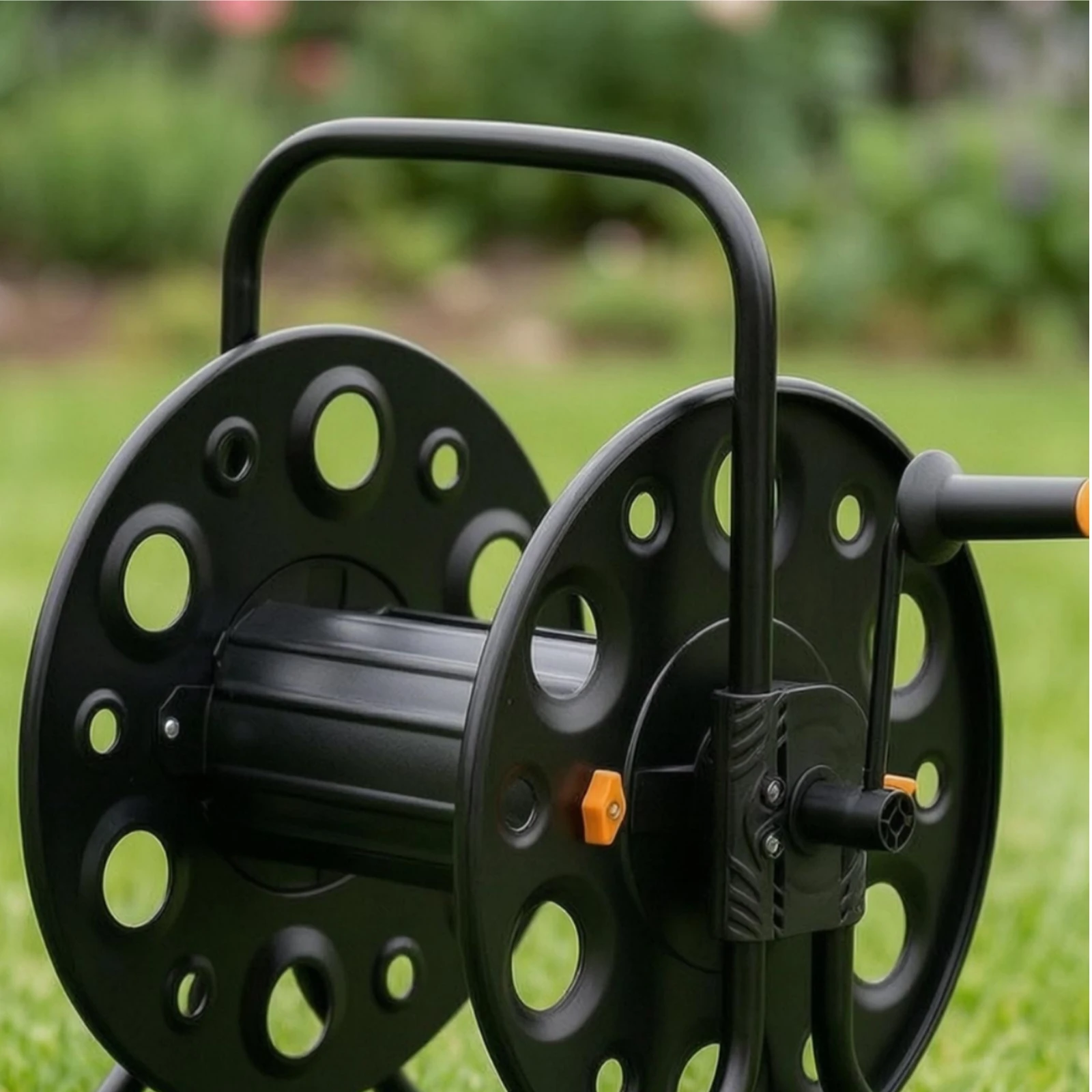 Metal Hose Reel Wagon Black Coated Manual Hose Reel Wagon Handheld Easy to Move
