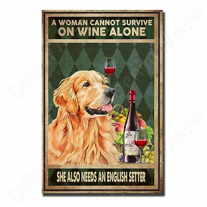 Vintage Bulldogge Zin Zeichen für Home Wand dekor, Eine Frau kann nicht allein auf Wein überleben, Lustige Katze, Hund Metalls child, Bar Dekor – Detail 10