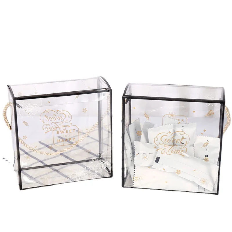 5 10 20 PCS Snack Plastic Transparent Gift Box Christmas New Year Square Portable Package Biscuit Nougat Candy Pastry Wholesale