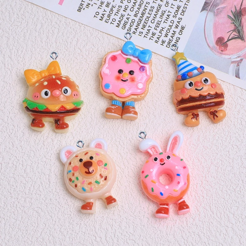10Pcs Cartoon Burger Dessert Resin Charms Pendants For Jewelry Making DIY Earring Necklace Bracelet Decoration Accessories