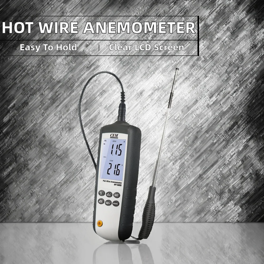 CEM DT-3880 Hot Wire Anemometer USB Interface Wind Speed Gauge Thermal Sensor Portable Handle LCD Display Industry 0.01m/s