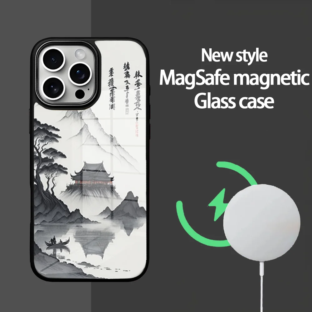 

Ancient Style Chinese Art Pieces Phone Case For IPhone 16 15 14 13 12 11 Pro Max Plus Mini Magsafe Mirror Wireless Magnetic Cov