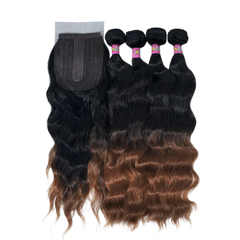 موجة الطبيعية الشعر الاصطناعية حزم 18 بوصة 5 أجزاء/وحدة أومبير شعر أشقر نسج مع إغلاق وصلات شعر اصطناعية للنساء