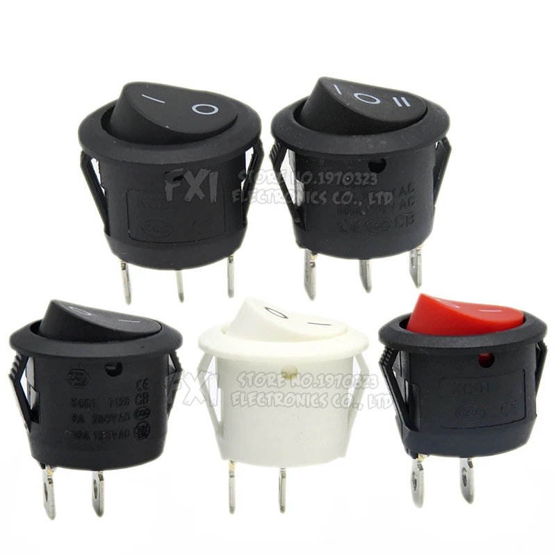 5PCS Przełącznik przyciskowy 20MM SPST 2Pin 3pin 3A 250V KCD1-105 KDC1 Fdkjgecf Snap-in On Off Okrągły przełącznik kołyskowy Czarny Czerwony Biały