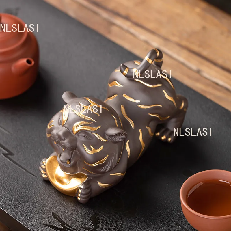 Purple Clay Tiger Tea Pet Large Animal Desktop Ornament Chinese Tea Play Maintainable Ornament Tea Ceremony Accessories