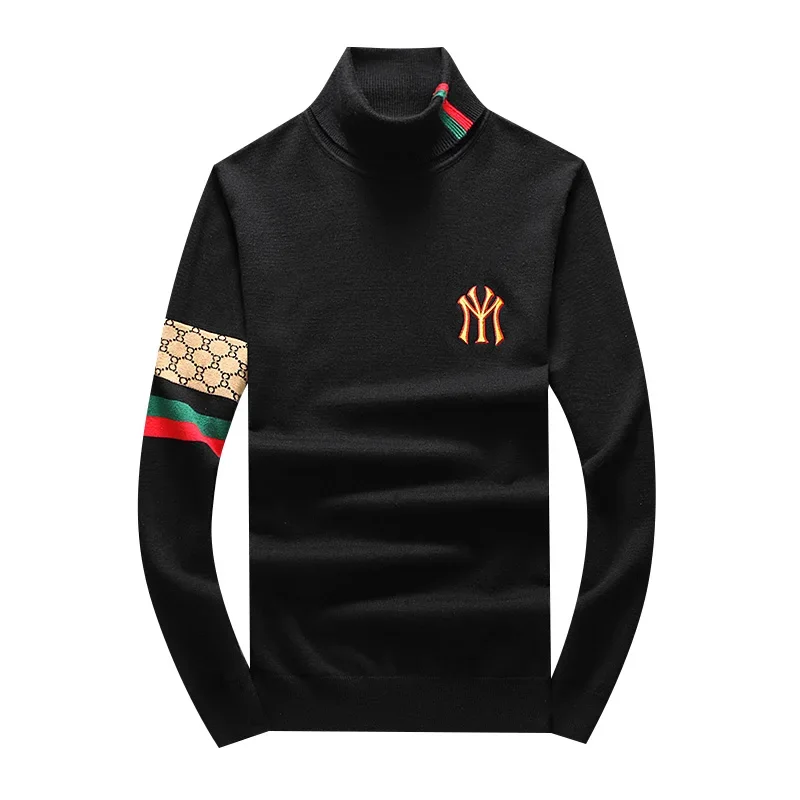 Suéter de punto bordado de cuello alto para hombre, Jersey cálido de marca de diseñador exquisito, ropa de otoño e invierno, negro y amarillo, nuevo