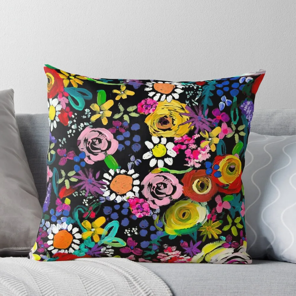 Les Fleurs Vibrant Floral Painting Print Throw Pillow luxury sofa pillows Christmas Pillow Covers Pillow Cover