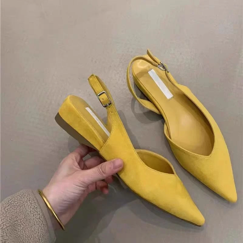 2025 New Retro Pointed Toe Low Heel Women's Evening Commute Shoes Simple French Style Wrap Up Footwear Женская Обувь
