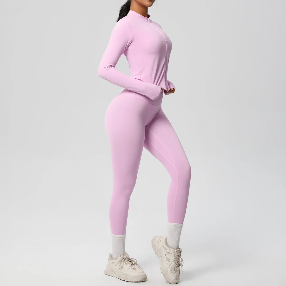 2 Pieces Women Yoga Set Workout Sportswear Gym Clothing Fitness Zipper Long Sleeve High Waist Leggings Sport Suits