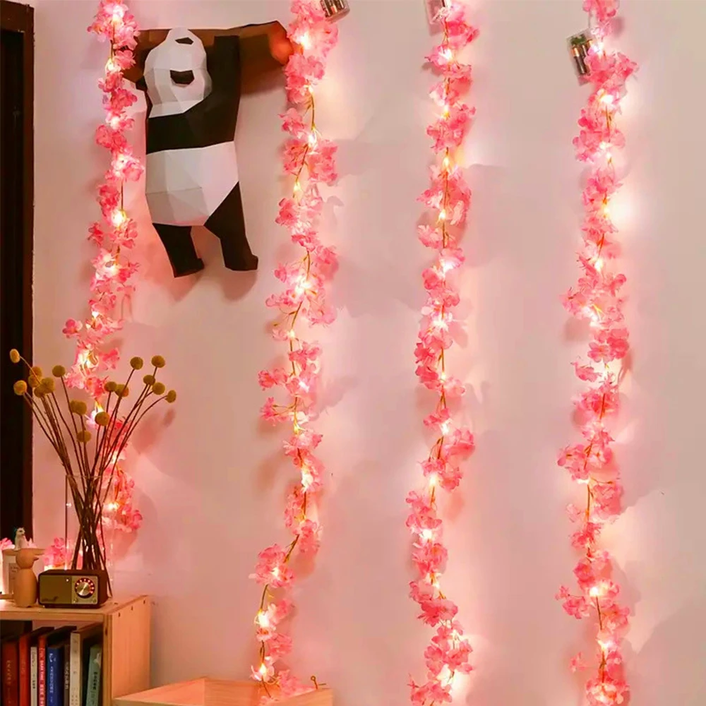 

2M 20LED Cherry Blossom String Light Courtyard Lights Garland Artificial Flower Vines Fairy For Party Wedding Christmas Decorat