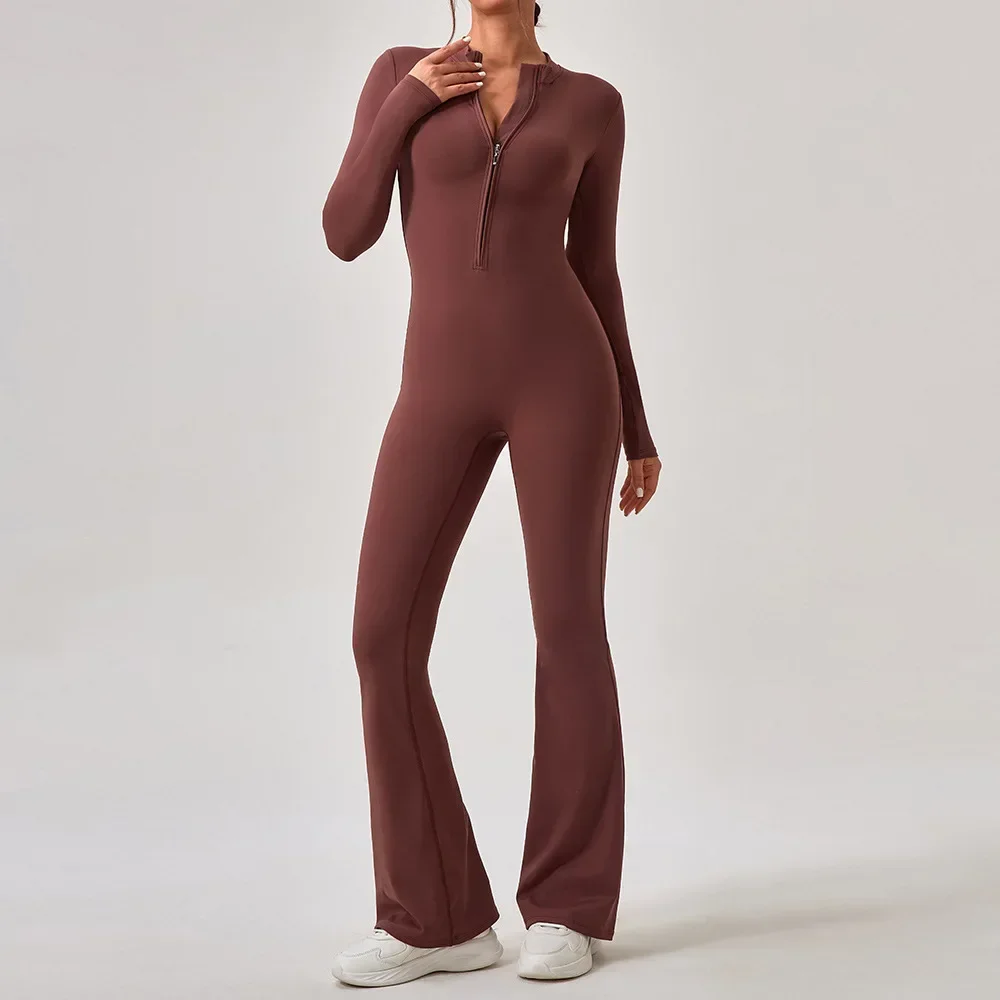 yoga-flared-jumpsuits-one-piece-suit-women's-gym-zipper-long-sleeved-yoga-set-workout-clothes-fitness-bodysuit-sportswear