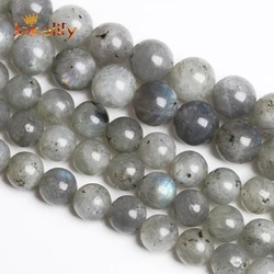 Perles de pierre naturelle Labradorite larvikitte, pierre de lune grise ronde perles d'espacement en vrac pour la fabrication de bijoux Bracelets 4 6 8 10 12mm