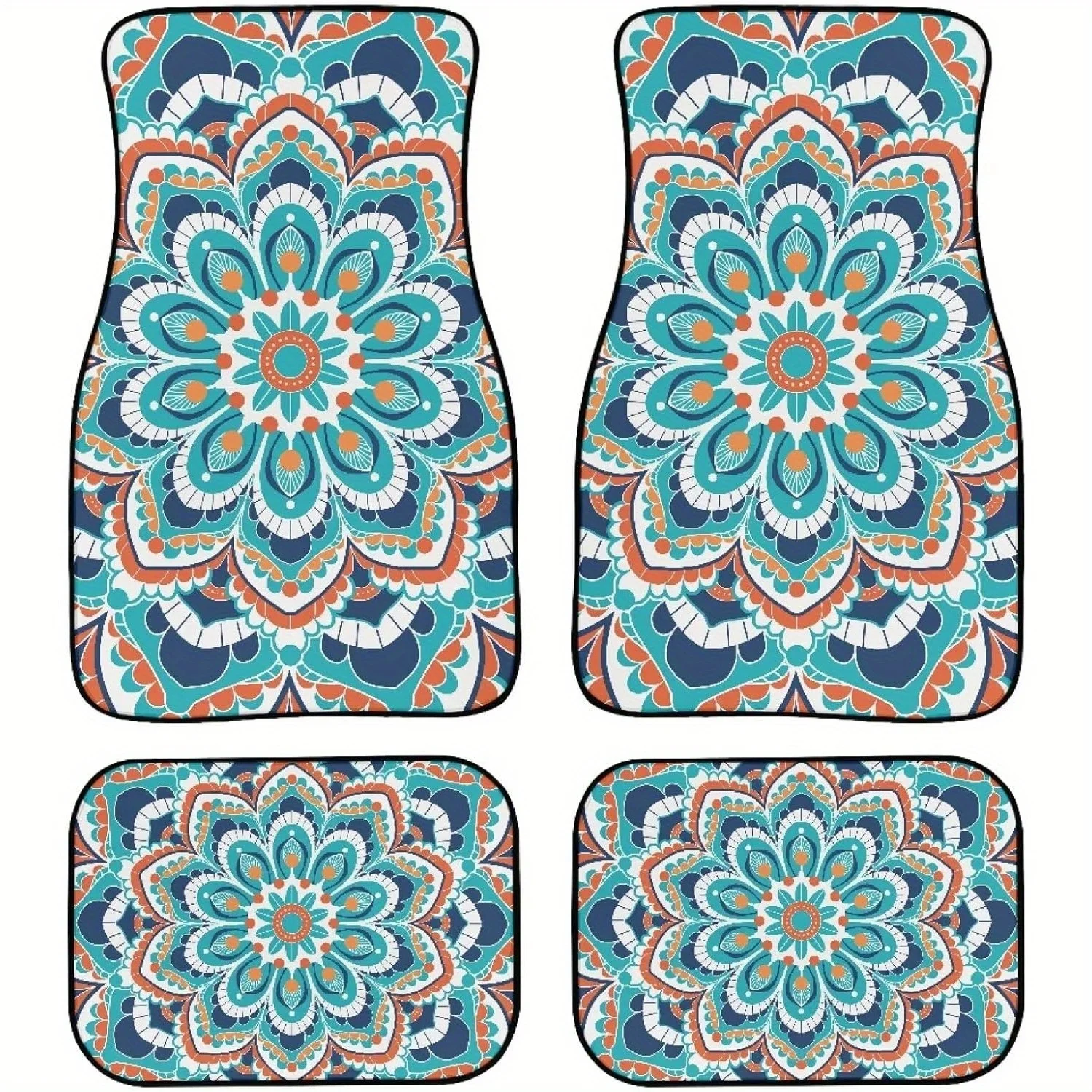 Universal Fit Car Floor Mats With A Green Boho Flower Design, A Complete Set Of 4pcs, Featuring Anti-Slip Backing For Floor In M