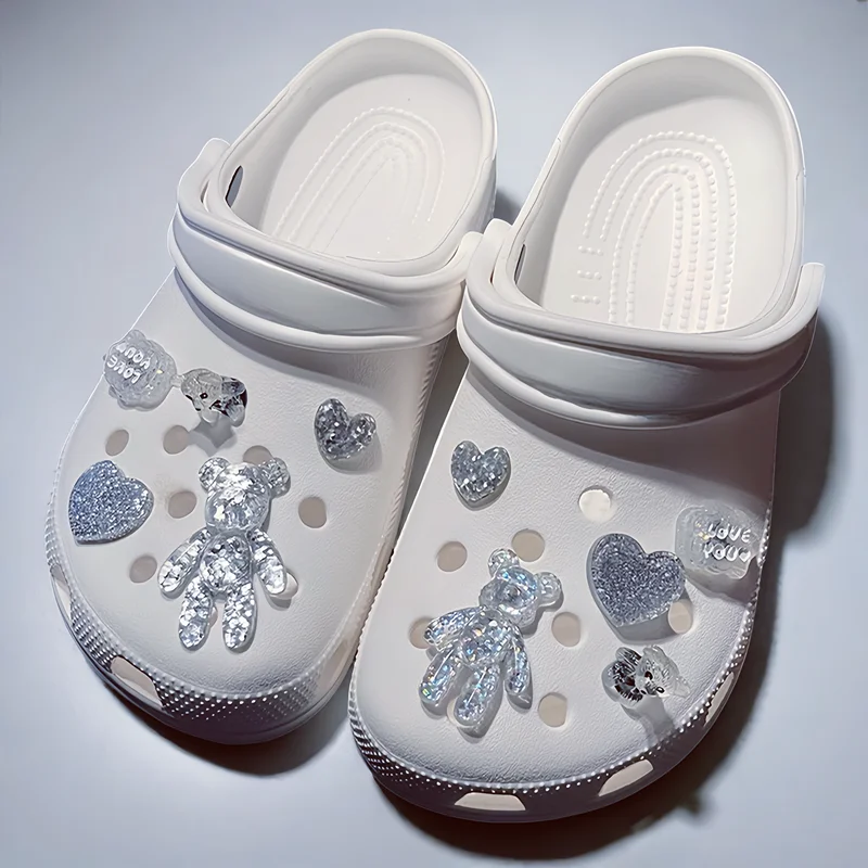 Fashion Elegant Women DIY Hole Shoes Charm for Cute Love Bears Shoes Accessories White All-match Shoe Decorations Fashion Bundle image 5
