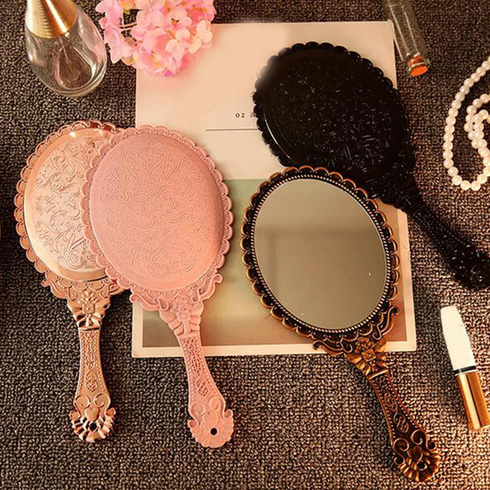 2 قطعة مرآة محمولة عتيقة محمولة باليد مرآة مكياج مدمجة مستديرة أساسيات السفر مستلزمات السفر مستلزمات الإناث
