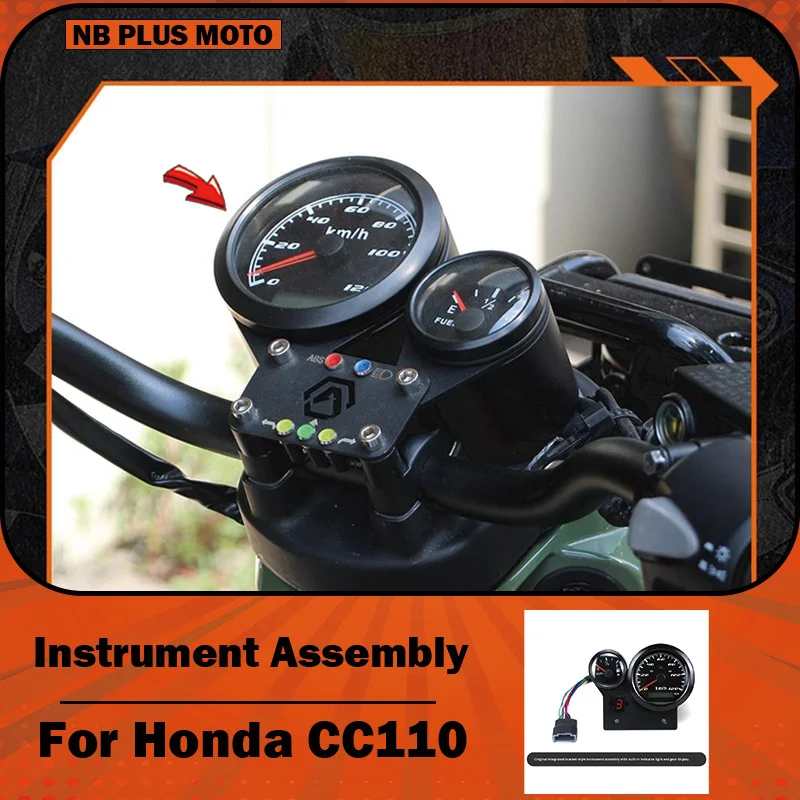 【Premium】For Honda CC110 motorcycles – retro-style circular instrument panel, mechanical tachometer, and fuel gauge assembly par