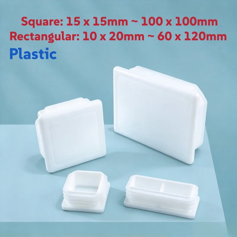 Square/Rectangle White Plastic Pipe Plug Blanking End Cap Tube Plug Anti-slip Table Chair Foot Cover Steel Table Leg Feet Pad