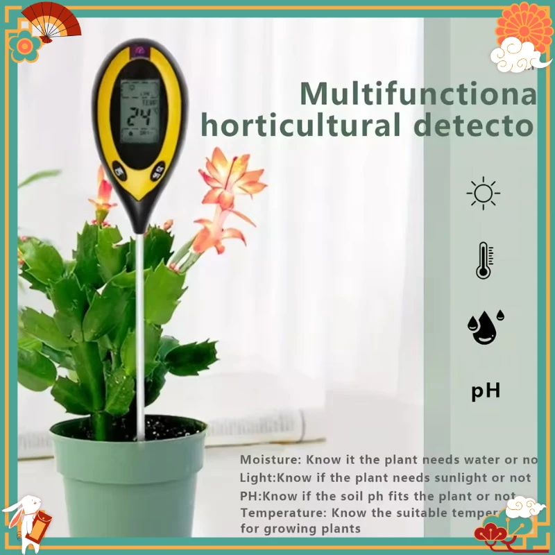 Multifunctional 4-in-1 Soil PH Meter Measure Moisture Temp Light Intensity Soil Acidity Test Tool For Farm & Gardening Use