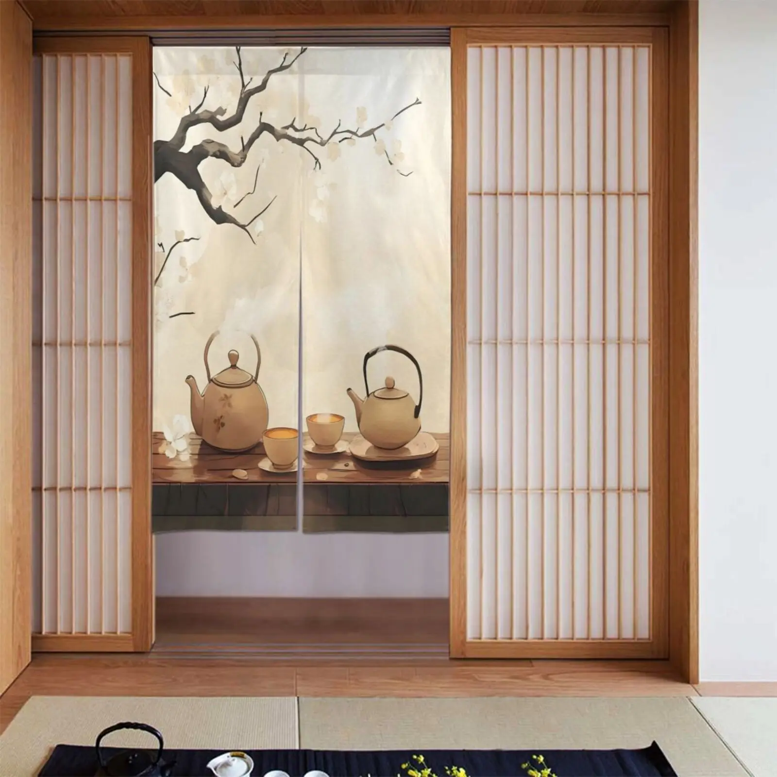 

1pc Japanese tea ceremony cherry blossom door curtain Japanese style fabric partition curtain home decoration
