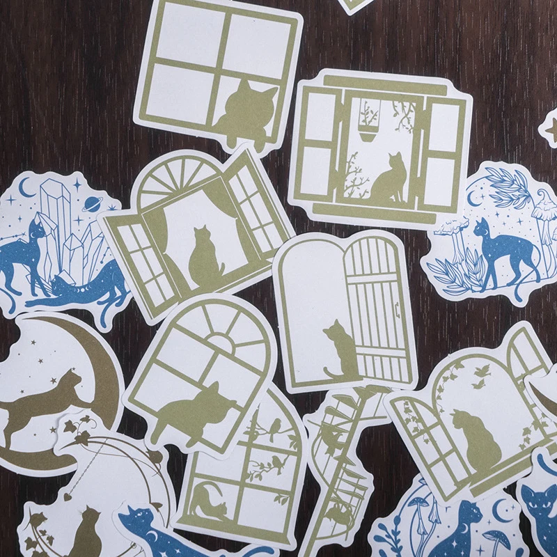 20pcs/lot Cat Stained Glass Window Theme Material Paper, Vintage Feline Designs & Colorful Glass Patterns, Writable for Journal