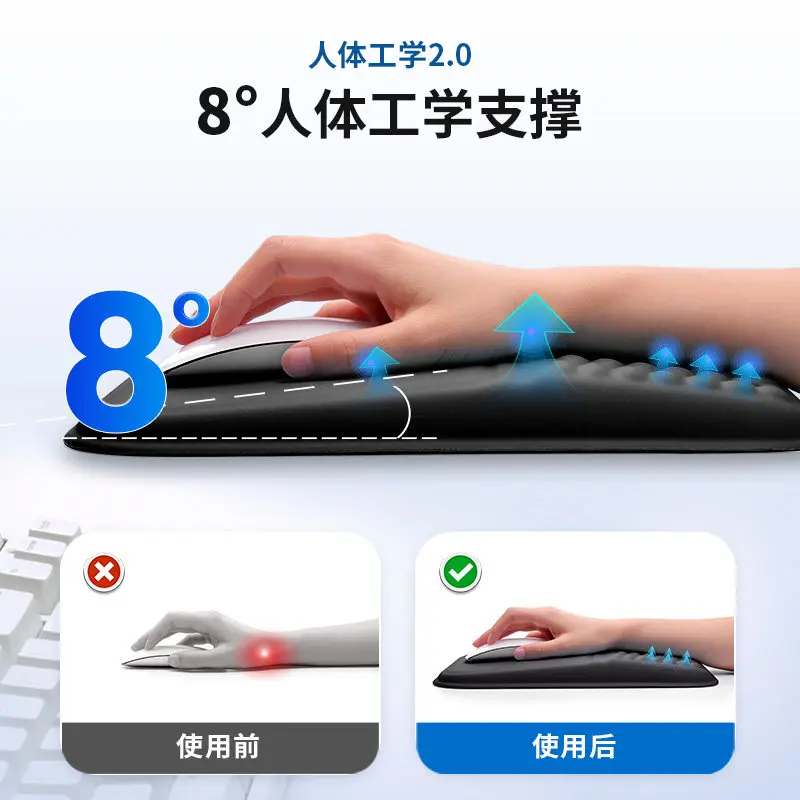 Custom Memory Foam Wrist Support Mouse Pad 3D Contour One Piece Ergonomic Cushion for Office Work Casual Gaming Desk