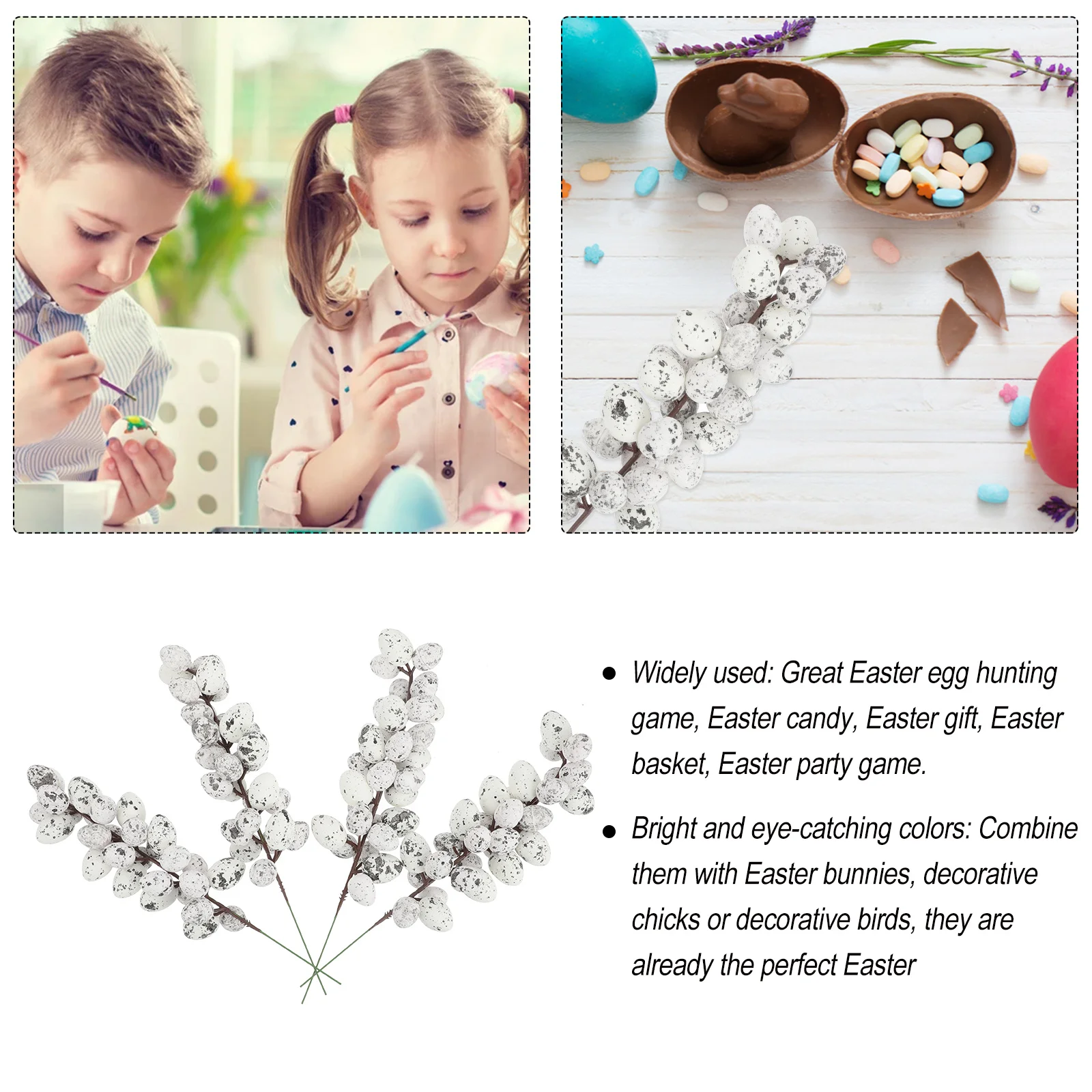 

4Pcs Easter Egg Branch Decor Artificial Foam Adornments Colorful Festival Home Ornament Easter Party Supplies Simulation