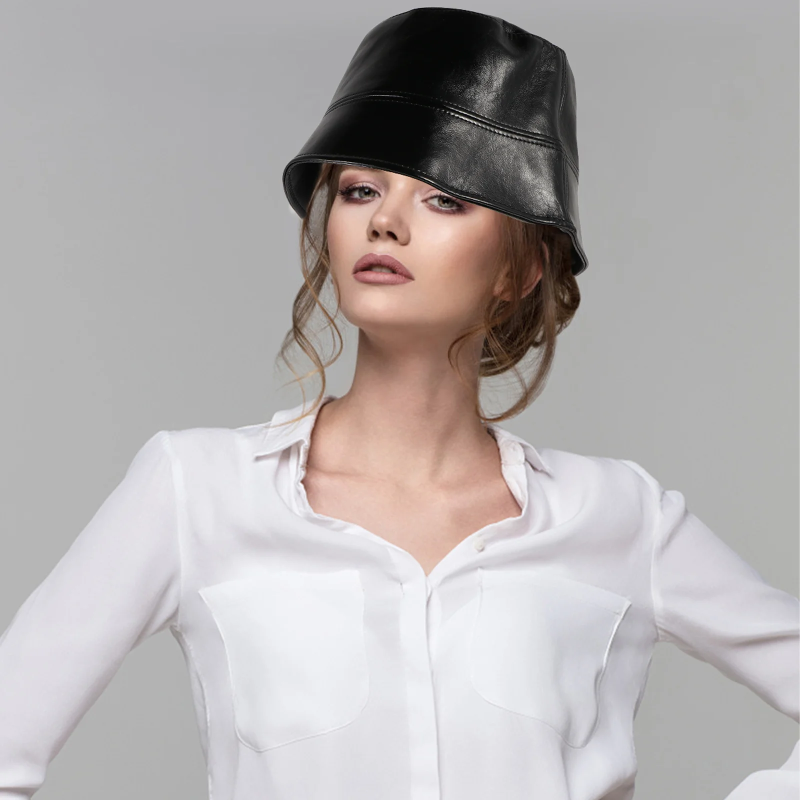 

Retro Bucket Stylish Fisherman Warm Cap for Women Warm Hat Men Soft PU Lightweight Comfortable Wear Great Gift