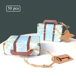 Mini Travel Suitcase Candy Box Kraft Paper Chocolate Favor Gift Box Packaging Bag Wedding Birthday Party Decoration