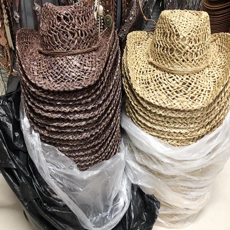Skóra kukurydziana materiał słomkowy kapelusz zachodni kapelusz kowbojski wiosna/lato Panama kapelusz przeciwsłoneczny Vintage elegancki kowbojski kapelusz jazzowy Sombrero Hombrero