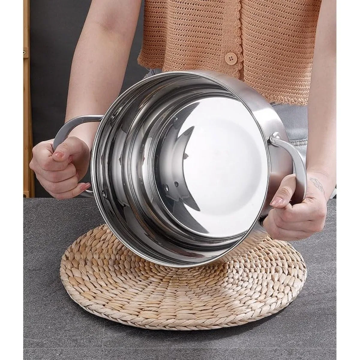 5L Stainless Steel Stock Pot Glass Lid Gas Induction Dishwasher Safe Heatproof Handles Prevents Spills Kitchen Cookware