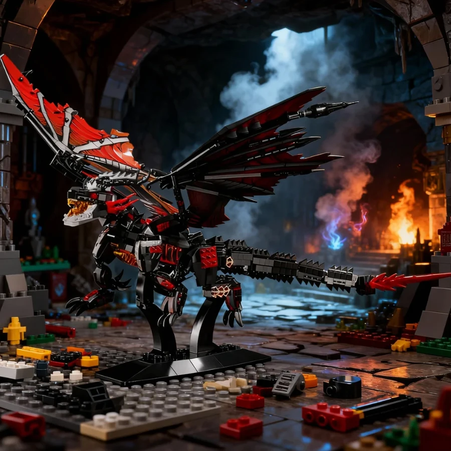 Western Fantasy Fire Dragon Model, Evil Dragon Building Blocks, High Difficulty Adult Assembly Set,  Birthday, Christmas Gift