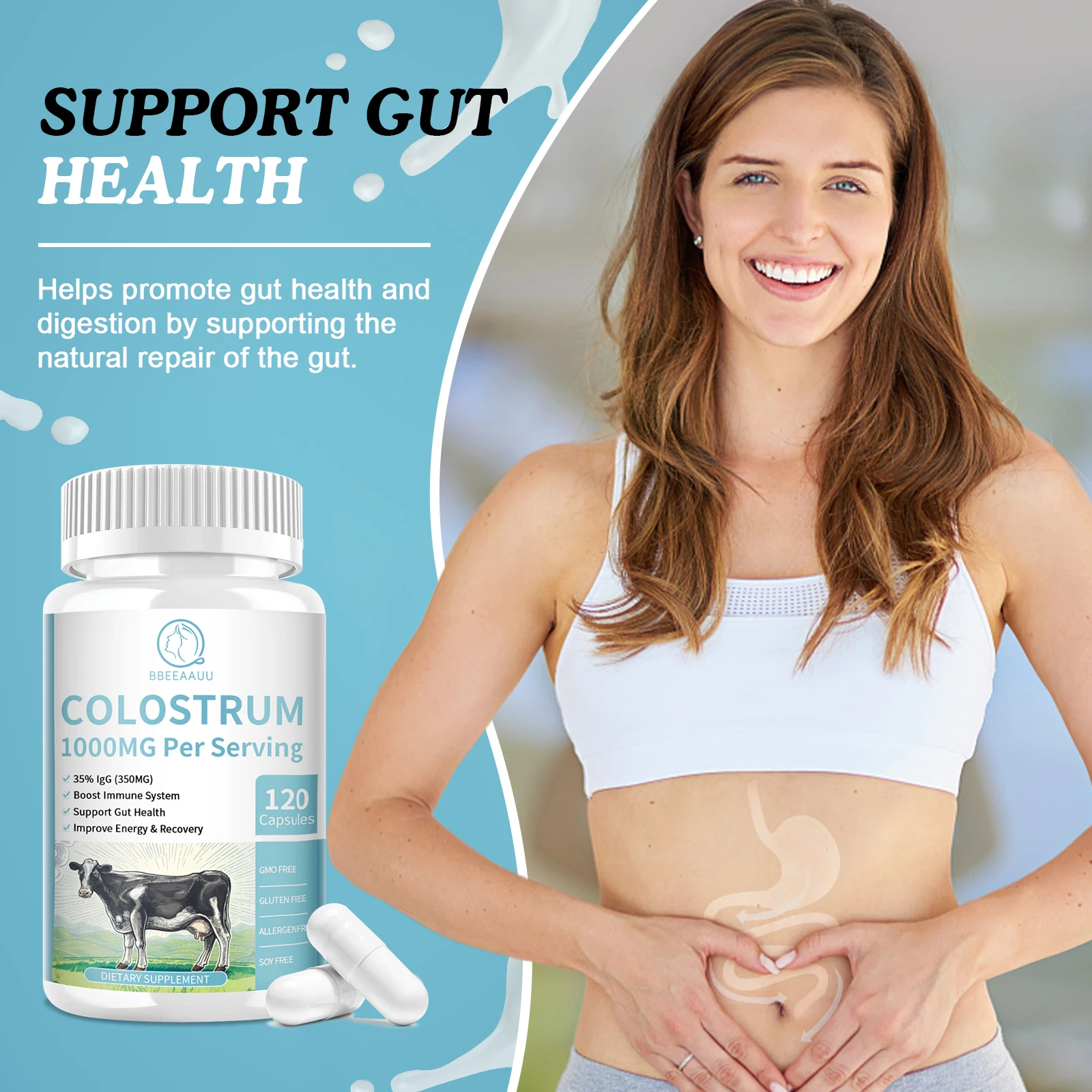 BBEEAAUU Colostrum Capsules 35% lgG Immunoglobulins Improve Immunity Gut Health Improve Focus Improve Energy & Recovery