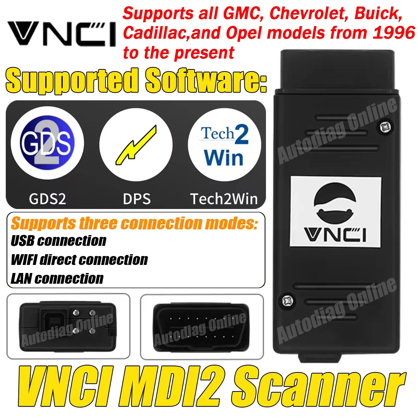 VNCI MDI2 Scanner for GM Support CAN FD/DoIP Module Compatible with TLC, GDS2, DPS,Tech2win Automatic Scanner Programmer Tool