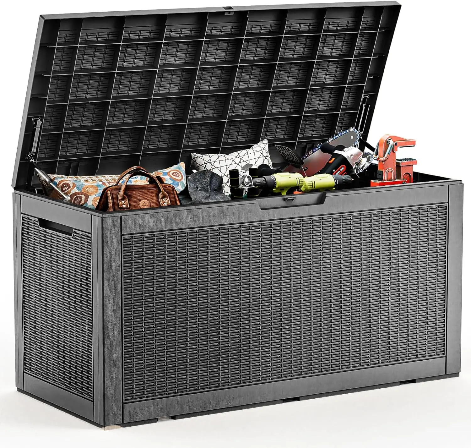 120 Gallon Deck Boxes Waterproof, Outdoor Large Storage Boxes with Lids, Outside Resin Storage Box & Deck Boxes for Patio, Garden Use(Black)