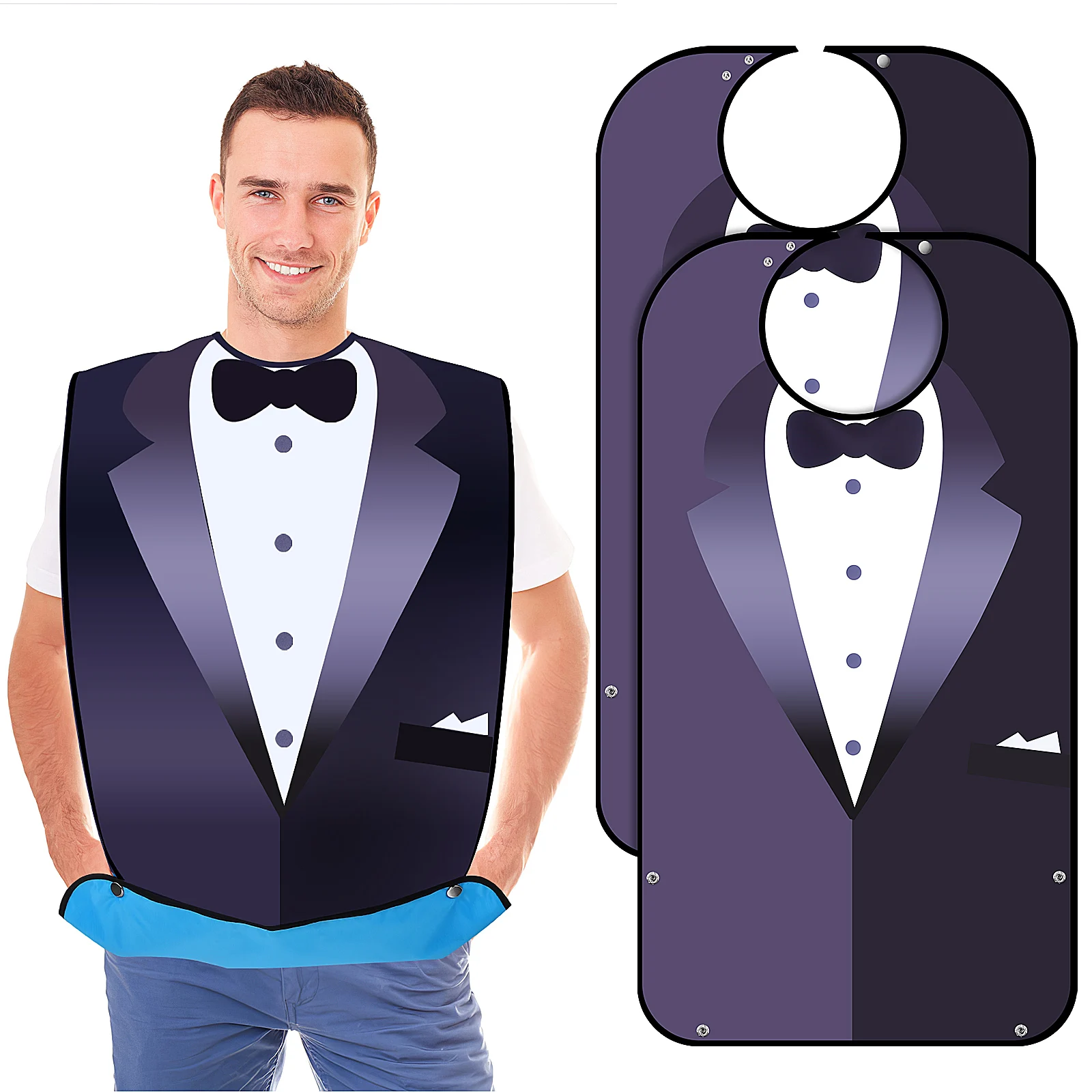 

2 pcs Adult Bibs Polyester Snap Buttons Washable Printed Eating Funny Elderly Men Women Meal Health Accessories