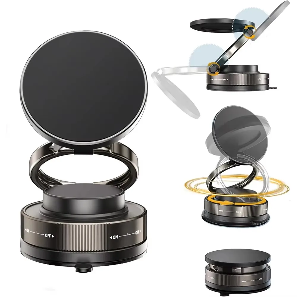 Image of Vakuum-Magnet-Handyhalterung mit Mehrfach-Winkelverstellung, Starker 1-teiliger Ständer, Magnet-Saugnapf-Design, Faltbarer Autohalter, Navigationsständer