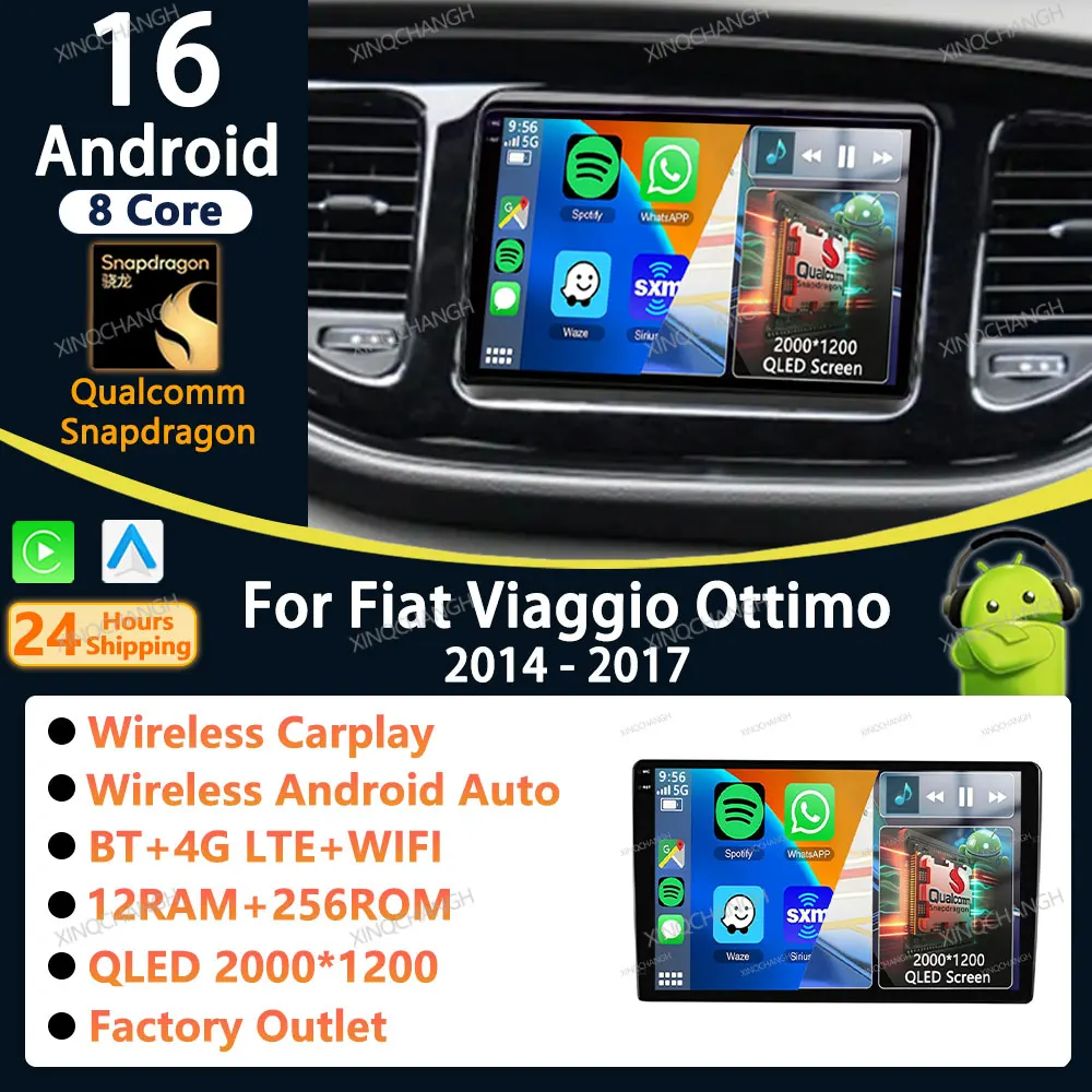 Android 16 Car Radio Carplay Auto For Fiat Viaggio Ottimo 2014 - 2017 Video Dash Fitting Panel Kit Stereo Accessories Audio Kit