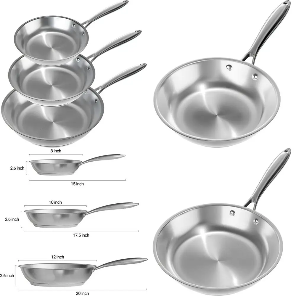 

Набор сковородок из нержавеющей стали — 3 предмета, 8, 10, 12 сколов, можно мыть в посудомоечной машине и в духовке, посуда с антипригарным покрытием