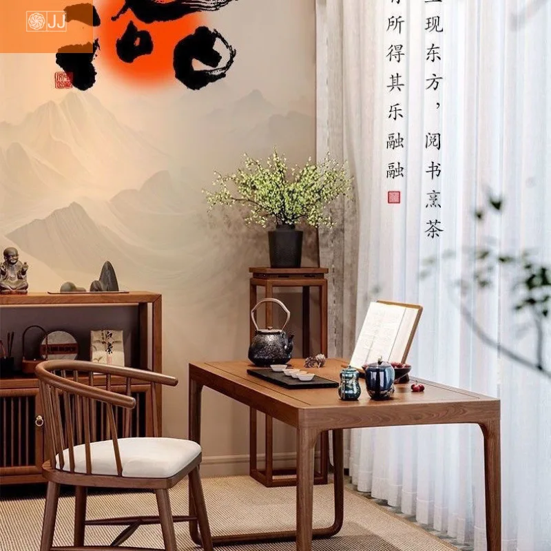 Chinese balcony leisure table and chairs solid wood zen balcony tea table living room wooden tea table